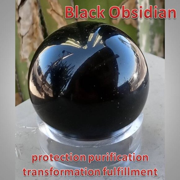 Other - 50mm black obsidian SPHERE crystal rock  : protection transformation 02